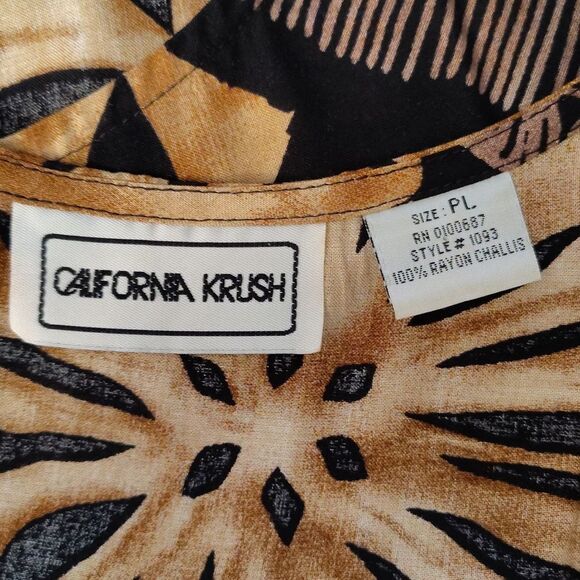 VTG 90s Brown Black Tribal Print Tie Back Midi Hawaiian Wiggle Dress Size LP - Picture 11 of 12